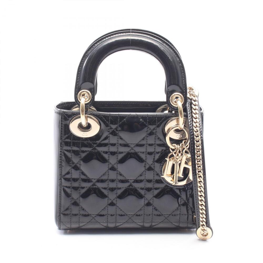 Christian Dior Lady Cannage Handbag Leather Black